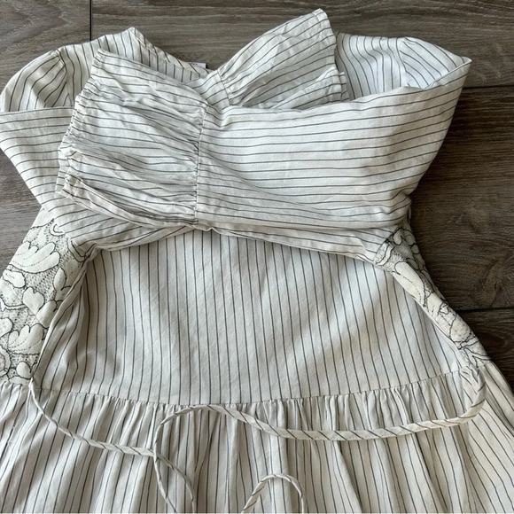 Isabel Maternity Floral Embroidery Pinstripes Bell  Sleeves Top - Picture 15 of 15